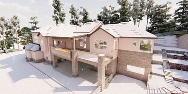 custom home, custom house, architecture, custom deck, rendering, landscape design